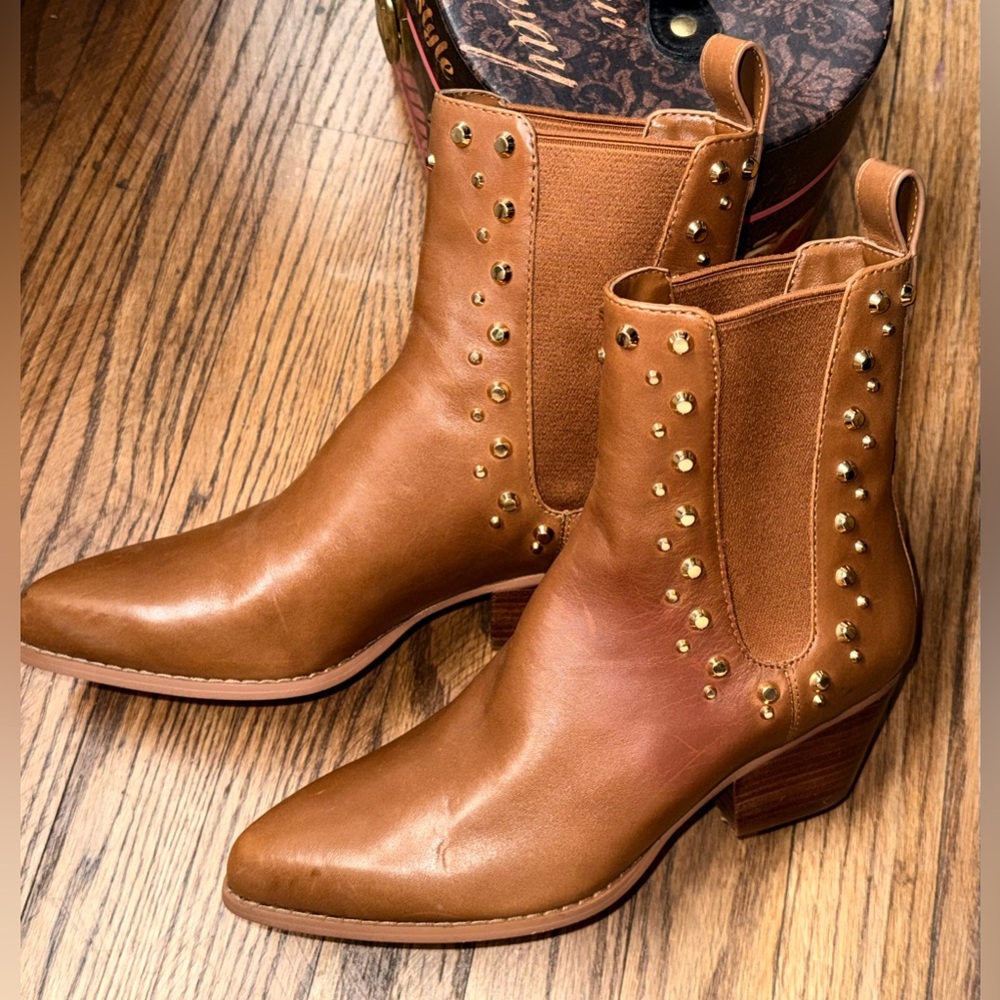 Michael Kors Tan Studded Ankle Boots - Picture 2 of 4